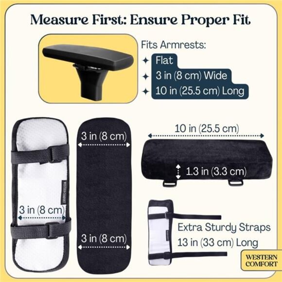 Thick Memory Foam Arm Pads for Office Chairs - Set of 2 Armrest Covers - Picture 4 of 7